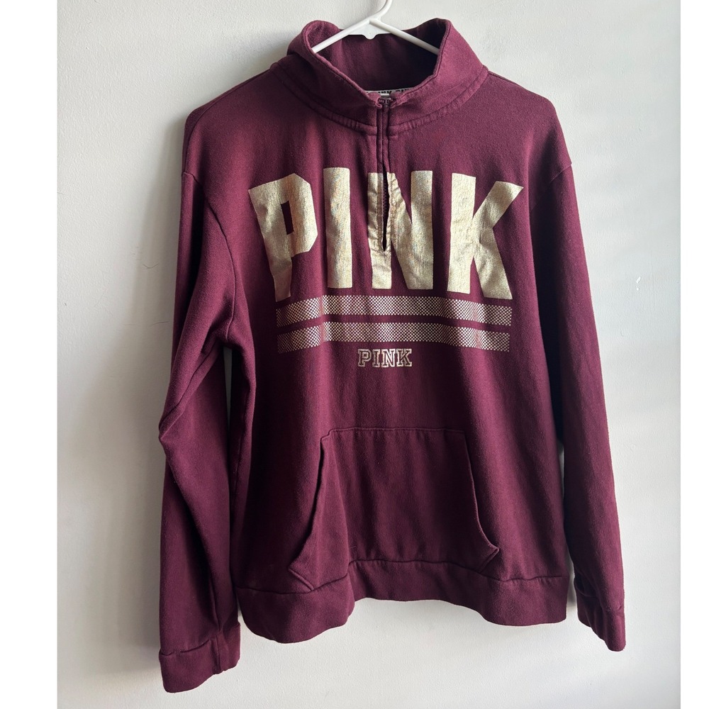 PINK Maroon Quarter Zip Pullover Women Medium